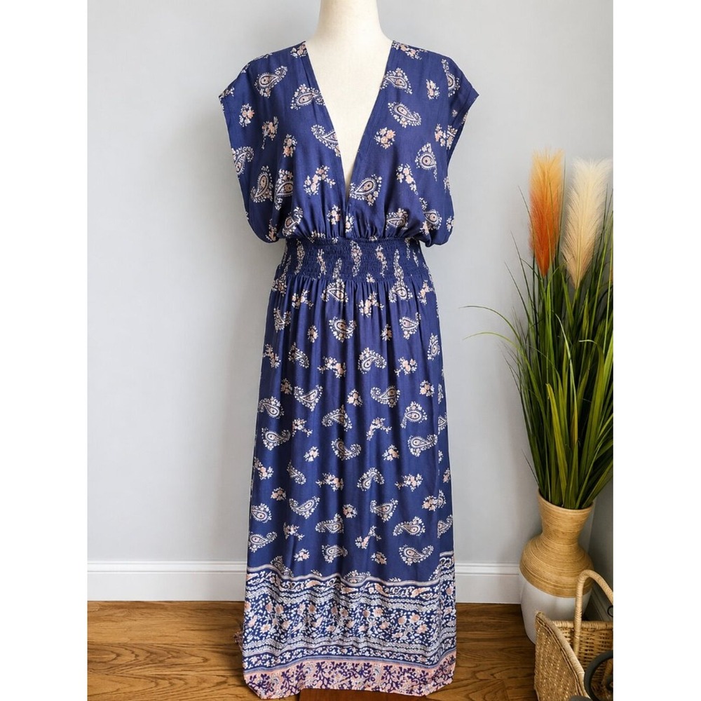 NATURAL LIFE Nadia Blue Paisley Floral Tie Back Halter Maxi Dress SZ XL Boho - Picture 2 of 8
